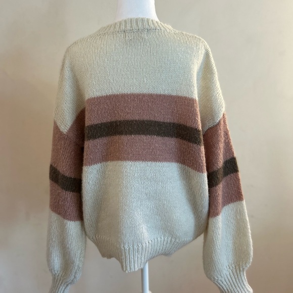 Dreamers oversize Striped Cream pink and Brown Women's Sweater - Picture 9 of 13